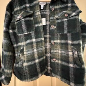 Forest Green Plaid Fuzzy Coat